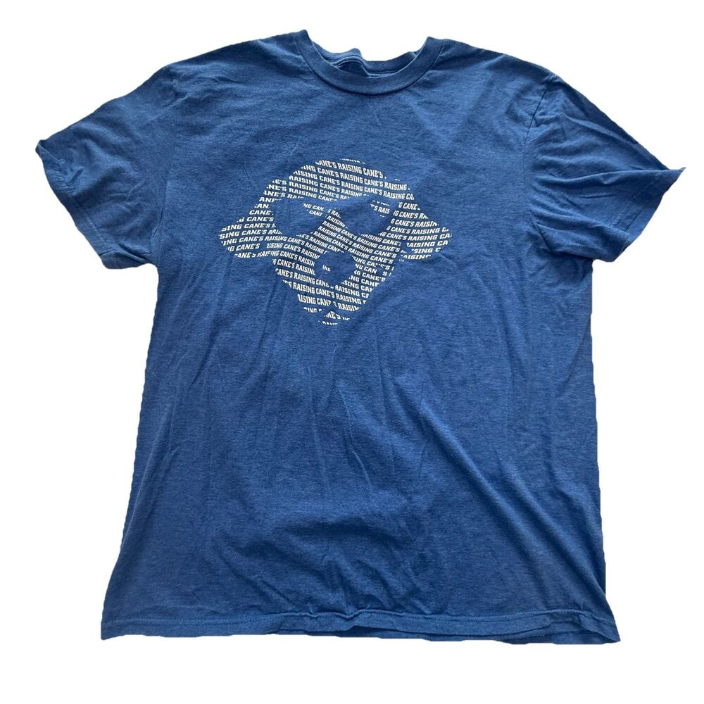 Raising Cane’s Crew Employee T-Shirt Heather Blue Large District Cotton EUC